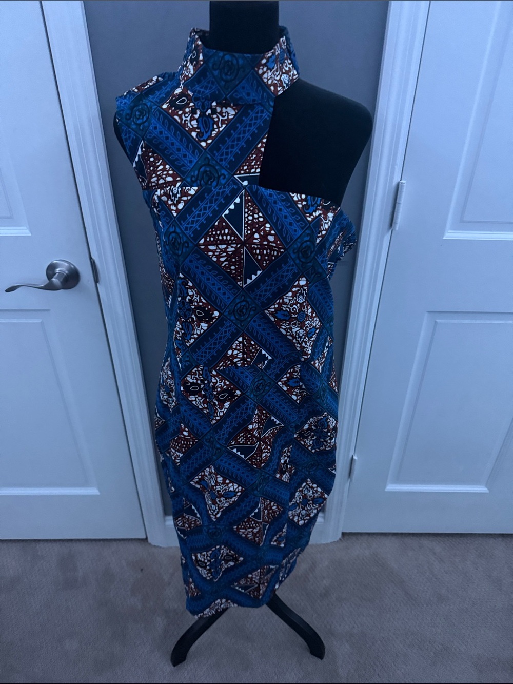 Blue Geometric One-Shoulder Dress